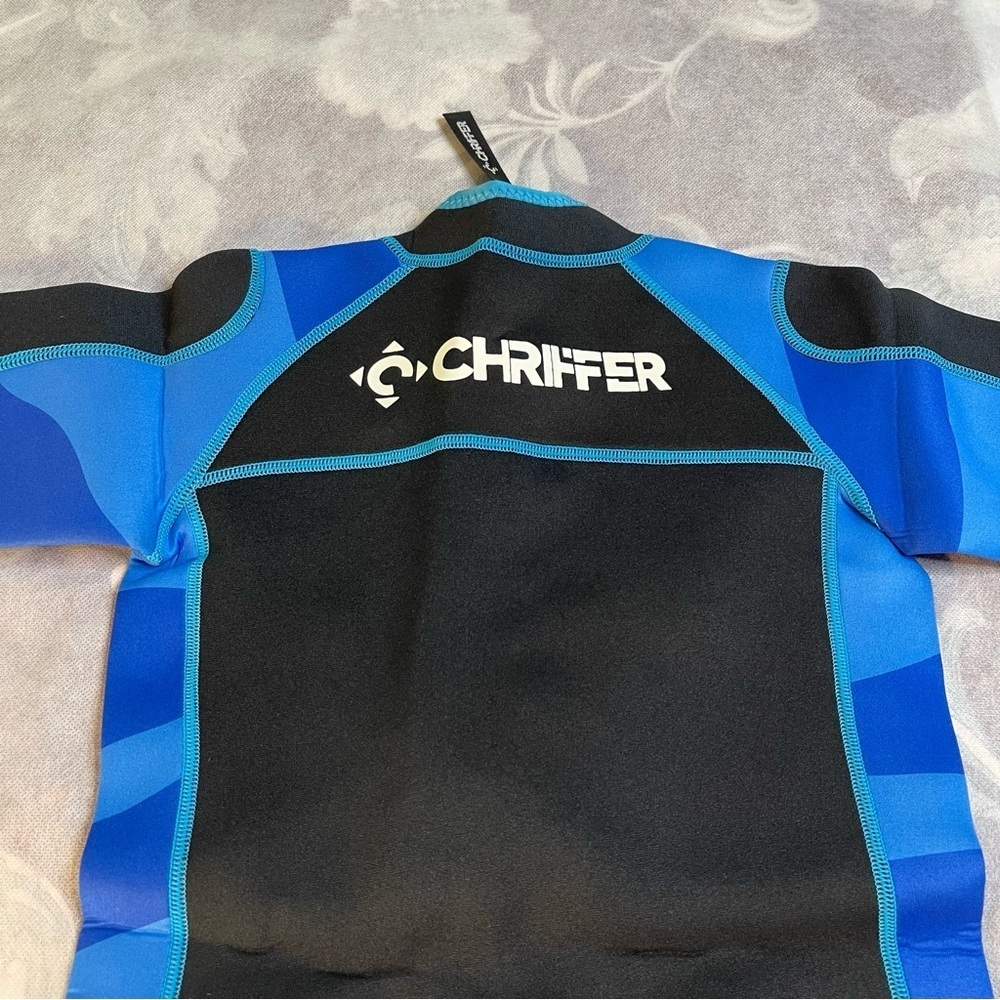 Chriffer Kids Wetsuit Front Zip 2mm Neoprene Thermal Short Sleeves Medium Blue - Picture 6 of 9